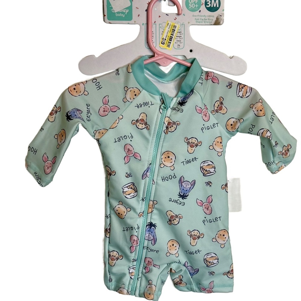 Disney Baby Winnie the Pooh full-zip long sleeve swim rash guard unisuit. NWT